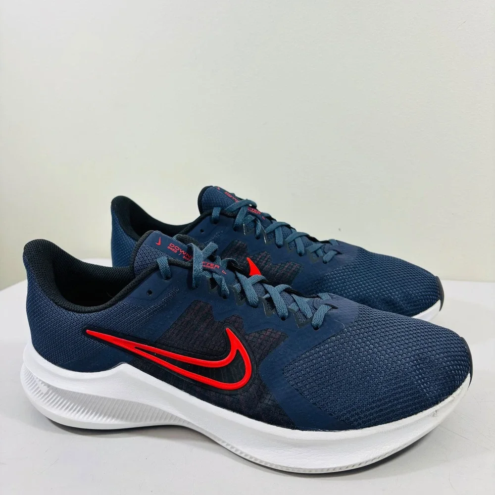Nike Downshifter 11 Running Shoes Men Size 11.5 Blue‎ Chile Red DD3576-400